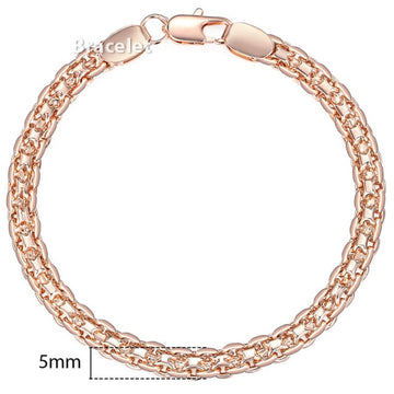 5mm Bracelet On Hand for Women Men 585 Rose Gold Bismark Link Chain Copper Bracelets Elegant Jewelry Gifts  20cm GB422 daiiibabyyy